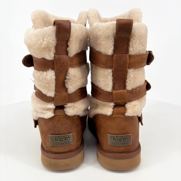 UGG | Becket Leather & Shearling Mid Calf Buckled Boots in Chestnut | Sz 9 - Picture 14 of 14